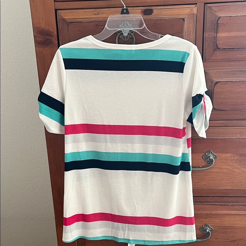 Colorful Striped Knot-Front Tee by Hailey & Co. - Picture 4 of 7